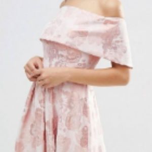 ASOS Pink Jacquard Fold Over Midi Prom Dress